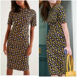 BODEN Louise Textured Midi Dress Tuscan Sun Bloom Stamp Print Preppy 8 Pockets